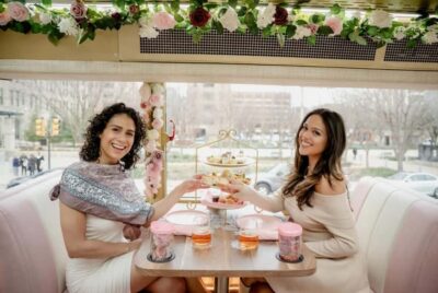 Houston: Tea Around Town® Afternoon Tea Bus Tour - The tea spread: three premium teas, scones, savory bites, sweets