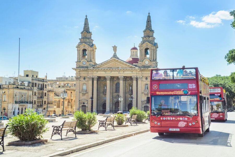 Malta: City Sightseeing HOHO Bus Tour & Optional Boat Tour - North Route: from Bugibba and Qawra into Mosta, Mdina, and Golden Bay