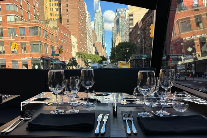 NYC Bustronome Gourmet Sightseeing Dinner tour Panoramic Bus - A luxury glass-roof bus is the real star