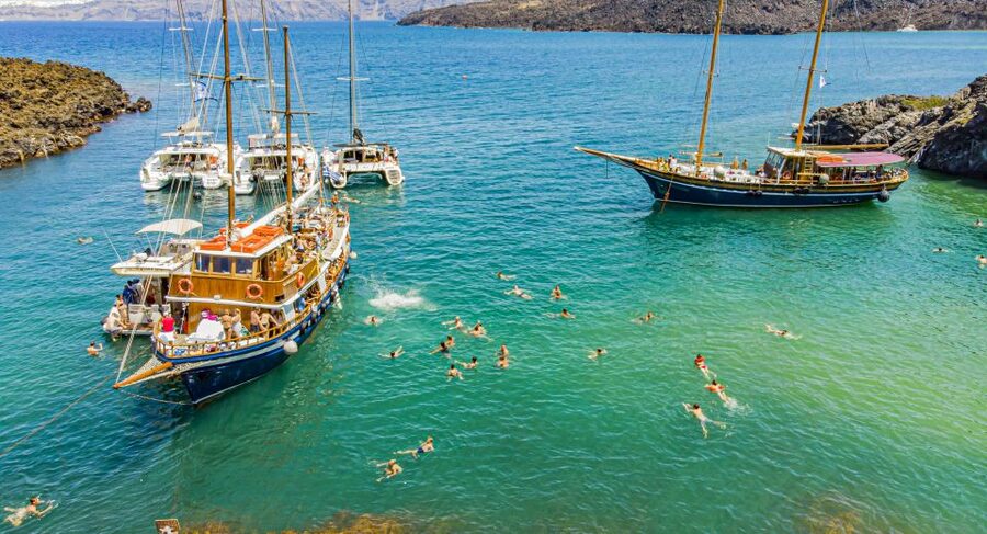 Santorini 2-Day Combo: Volcano Boat Cruise & Island Bus Tour - Day 2 by bus: Akrotiri, Emborio, Perissa, a winery tasting, and Profitis Ilias