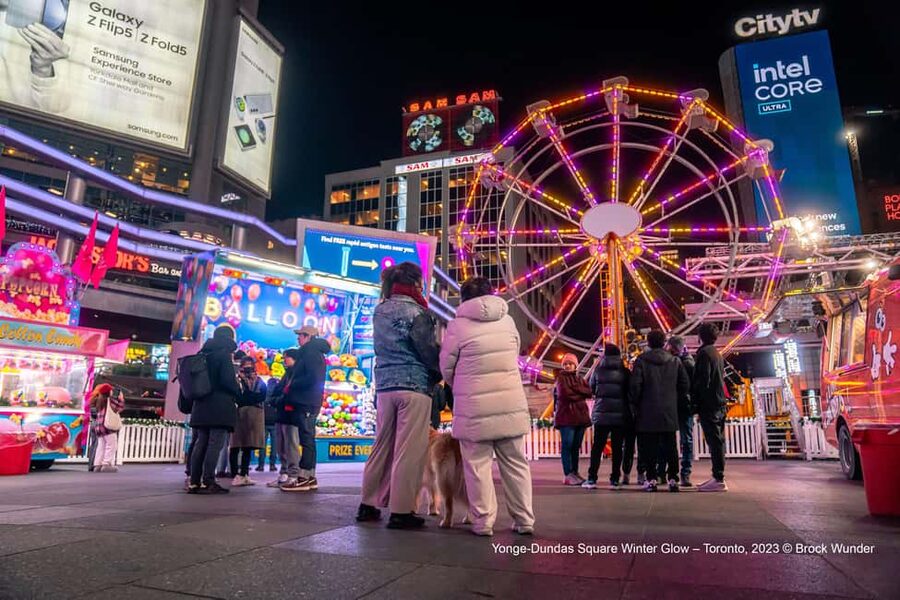 Toronto: Festive Lights Bus Tour - Getting Ready at Sankofa Square (formerly Yonge-Dundas Square)